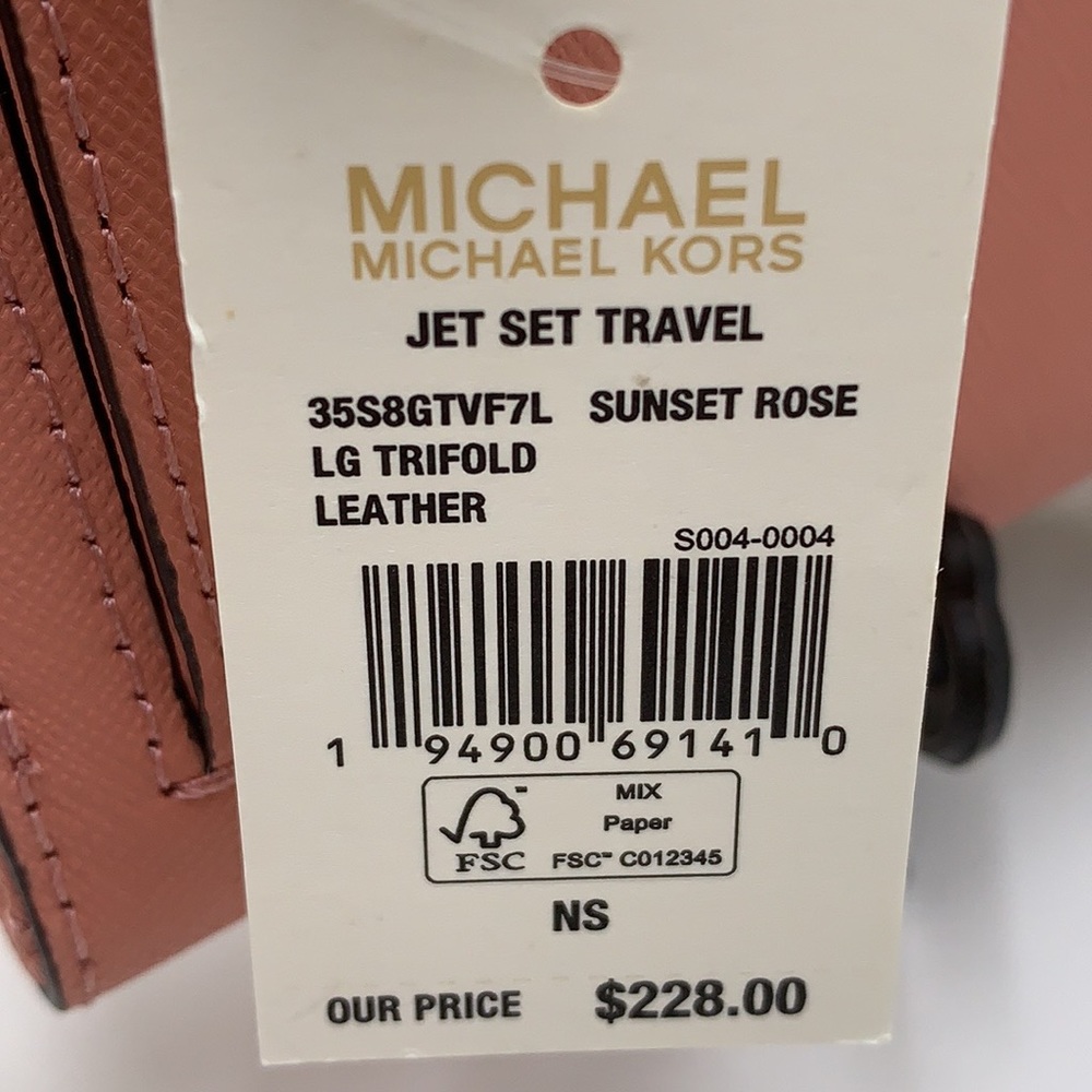 MICHAEL KORS JET SET TRAVEL LARGE TRIFOLD WALLET SUNSET ROSE COLOR - Picture 7 of 16